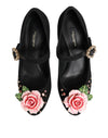 Dolce & Gabbana Black Flower Crystal Embellished Mary Jane Shoes