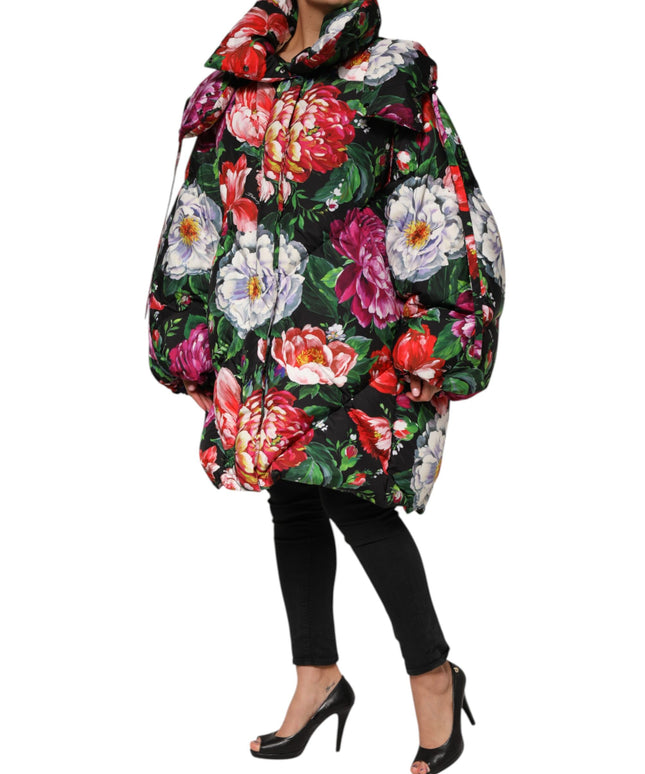 Dolce & Gabbana Multicolor Floral Hooded Puffer Coat Jacket