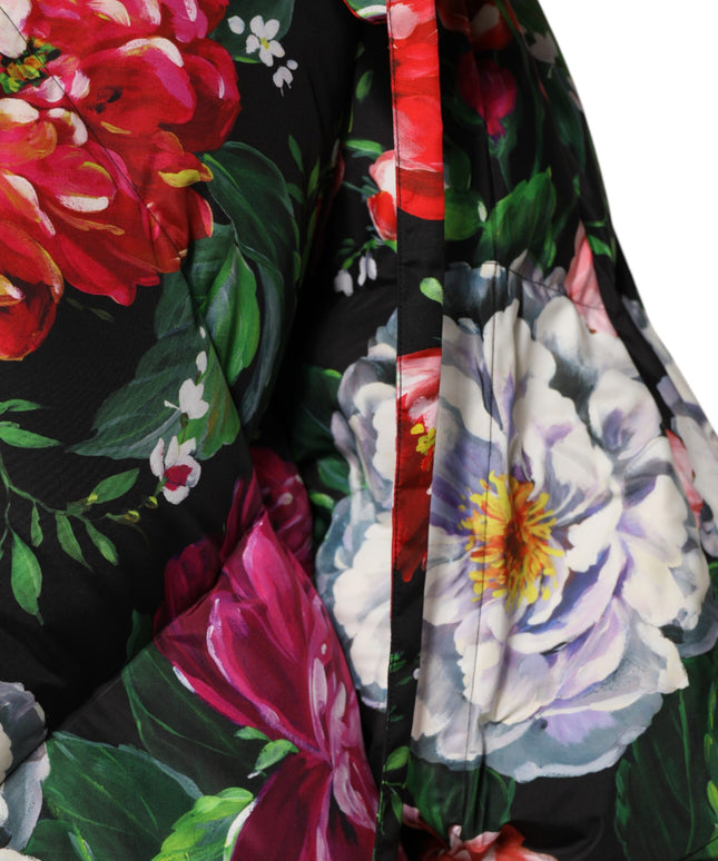 Dolce & Gabbana Multicolor Floral Hooded Puffer Coat Jacket