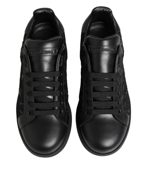 Dolce & Gabbana Black Floral Lace Low Top Sneakers Shoes