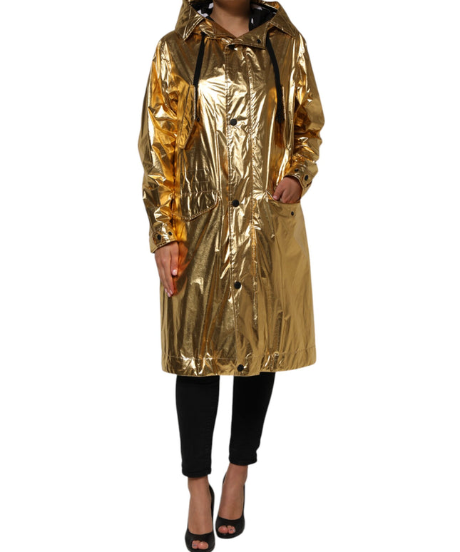 Dolce & Gabbana Gold Hooded Long Sleeves Trench Coat Jacket