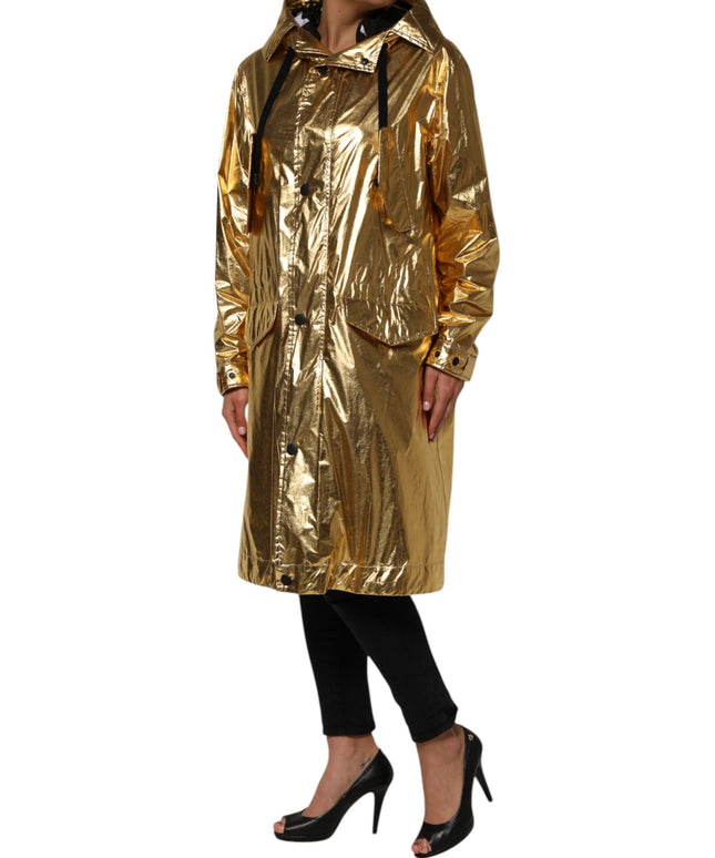 Dolce & Gabbana Gold Hooded Long Sleeves Trench Coat Jacket