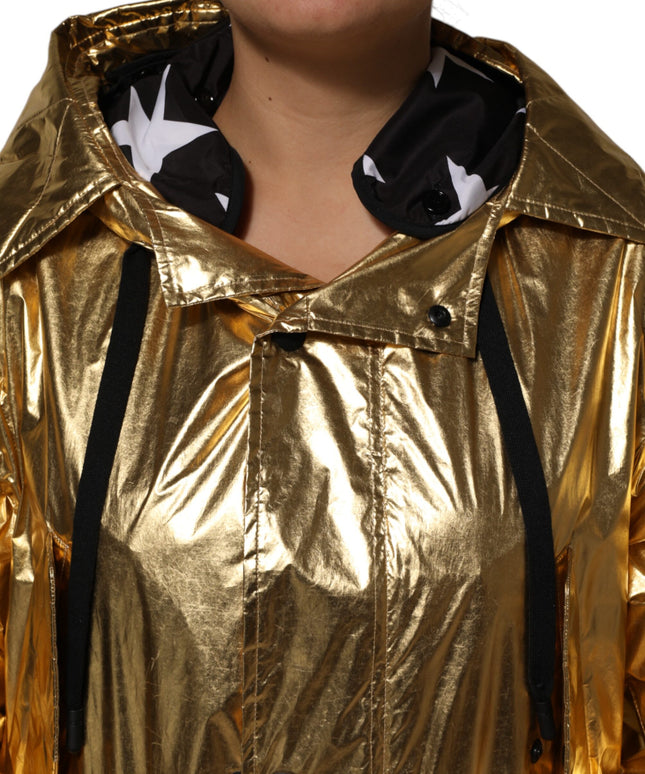 Dolce & Gabbana Gold Hooded Long Sleeves Trench Coat Jacket