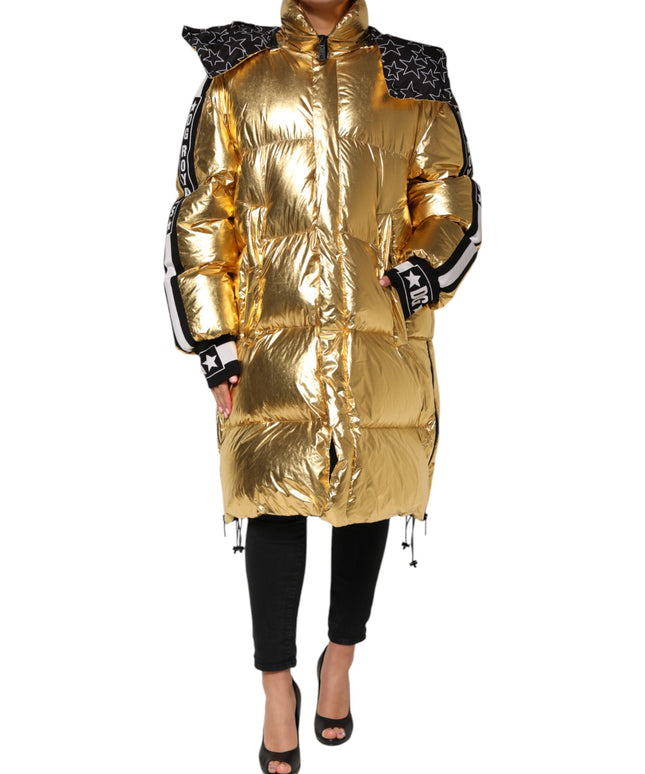 Dolce & Gabbana Gold Hooded Puffer Quilted Full Zip Jacket