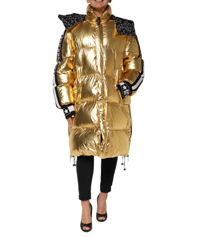 Dolce & Gabbana Gold Hooded Puffer Quilted Full Zip Jacket