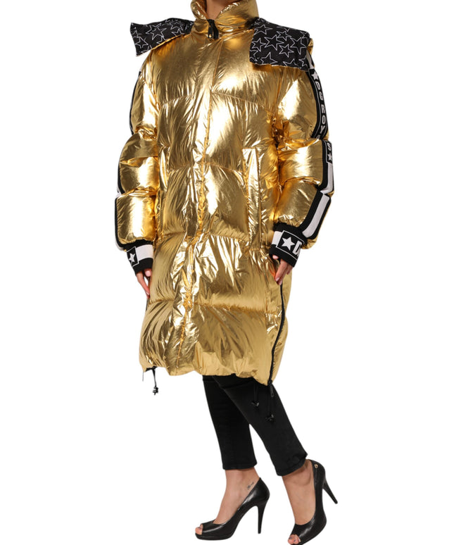 Dolce & Gabbana Gold Hooded Puffer Quilted Full Zip Jacket