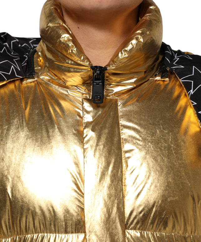 Dolce & Gabbana Gold Hooded Puffer Quilted Full Zip Jacket