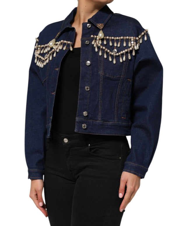Dolce & Gabbana Blue Cotton Denim Crystal Embellished Jacket