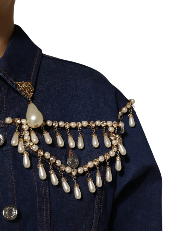 Dolce & Gabbana Blue Cotton Denim Crystal Embellished Jacket