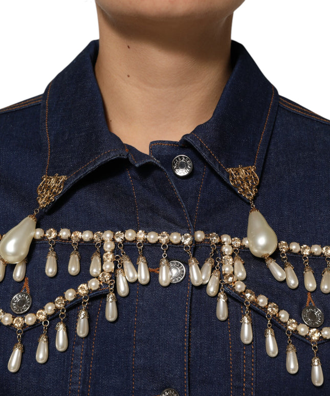 Dolce & Gabbana Blue Cotton Denim Crystal Embellished Jacket
