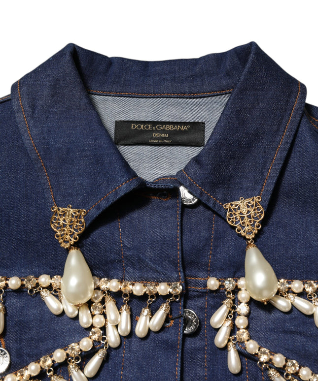 Dolce & Gabbana Blue Cotton Denim Crystal Embellished Jacket