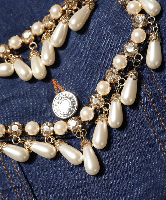 Dolce & Gabbana Blue Cotton Denim Crystal Embellished Jacket