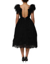 Dolce & Gabbana Black Crystal Embellished Midi A-line Dress