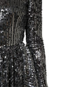 Dolce & Gabbana Black Sequined Long Sleeves Midi A-lineDress