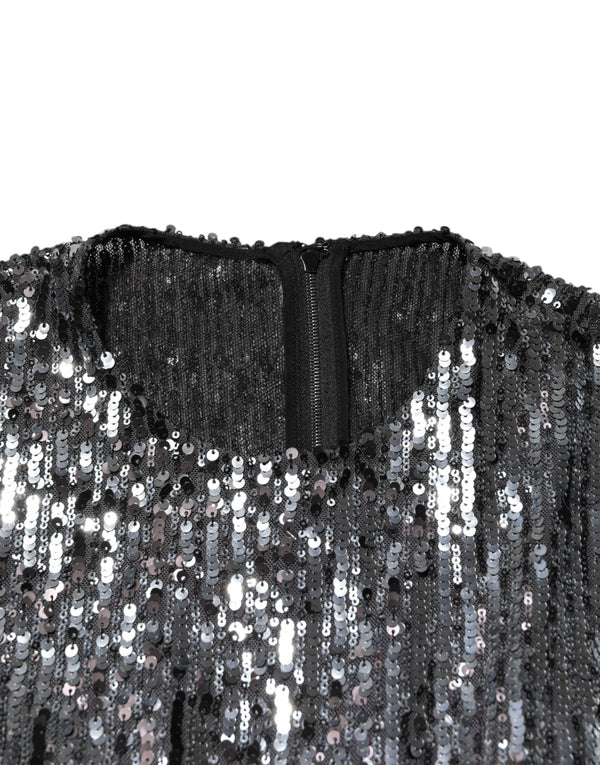 Dolce & Gabbana Black Sequined Long Sleeves Midi A-lineDress