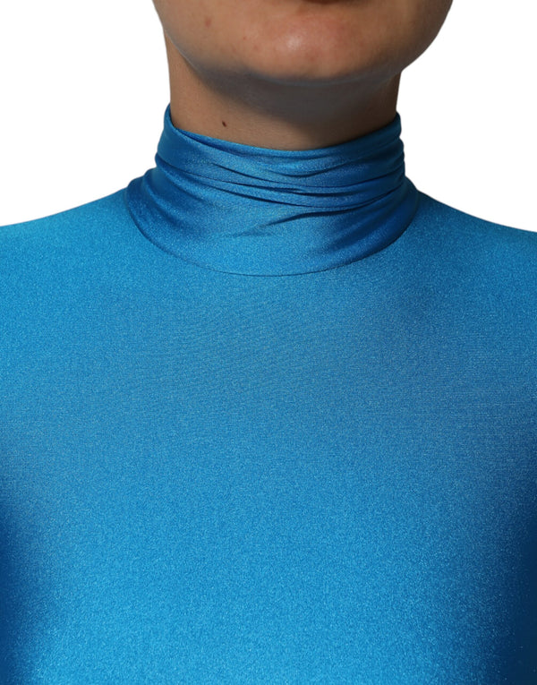 Dolce & Gabbana Blue Nylon Turtleneck Bodycon JumpsuitDress