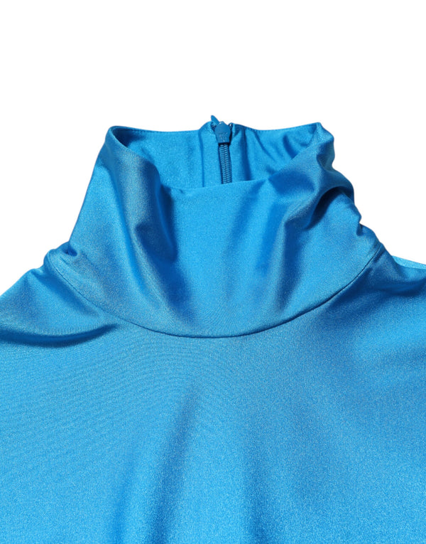 Dolce & Gabbana Blue Nylon Turtleneck Bodycon JumpsuitDress