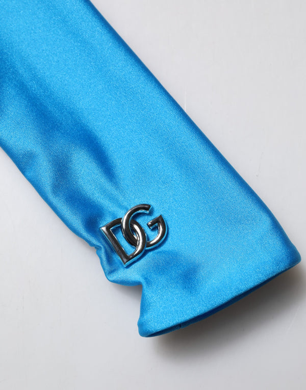 Dolce & Gabbana Blue Nylon Turtleneck Bodycon JumpsuitDress