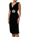 Dolce & Gabbana Black Velvet Flower Embellishment Aline Dress