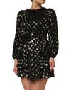 Dolce & Gabbana Black Gold Polka Dot Silk Brocade Mini Dress