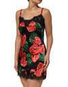 Dolce & Gabbana Black Floral Lace Trim Chemise Lingerie Dress