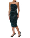 Dolce & Gabbana Green Silk Satin Fitted Strapless Dress