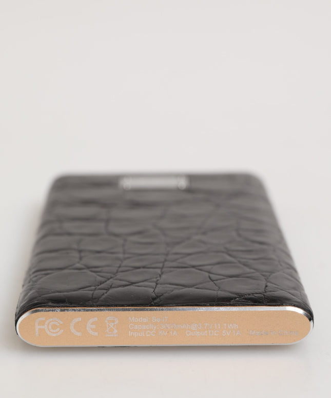 Dolce & Gabbana Black Leather Exotic Skin 3000mAh Power Bank Charger USB