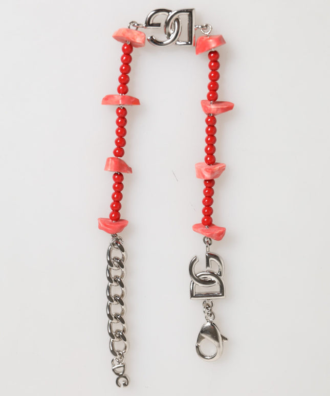 Dolce & Gabbana Silver Tone Brass Beaded Resin DG Logo Chain Men Bracelet