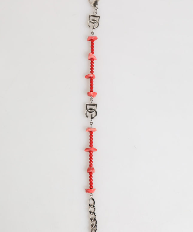 Dolce & Gabbana Silver Tone Brass Beaded Resin DG Logo Chain Men Bracelet