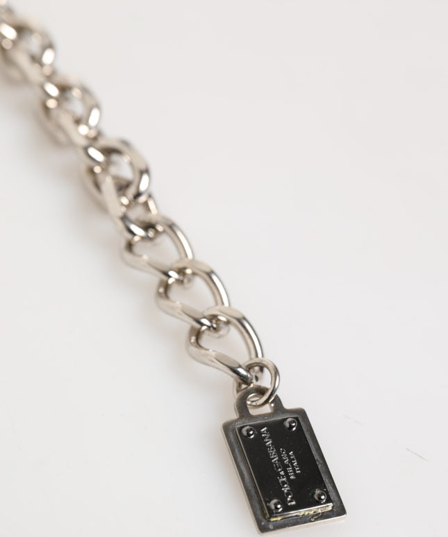 Dolce & Gabbana Silver Chain Brass Beaded Lobster Clasp Logo Men Bracelet