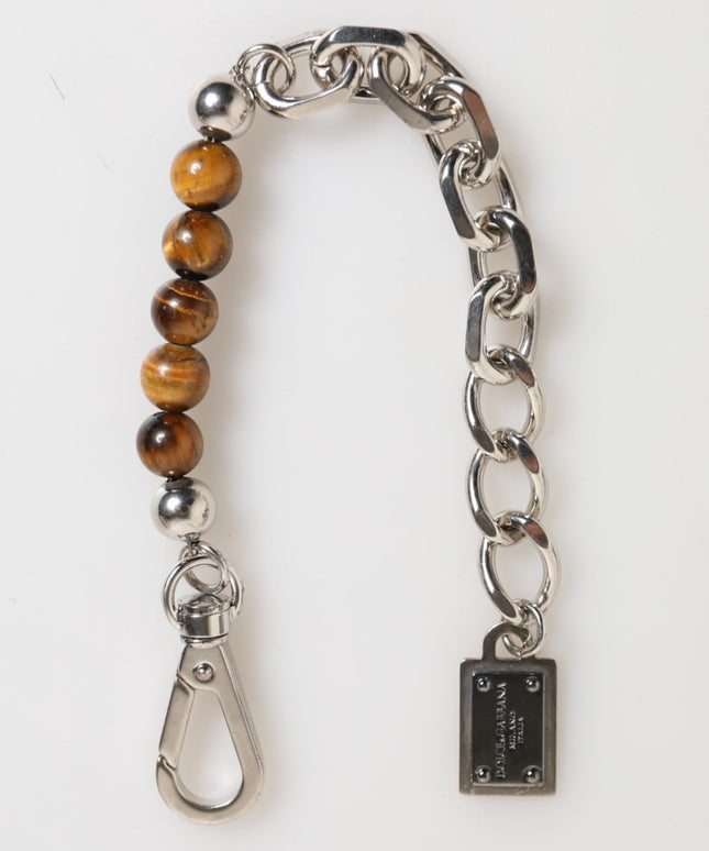 Dolce & Gabbana Silver Chain Brass Beaded Lobster Clasp Logo Men Bracelet