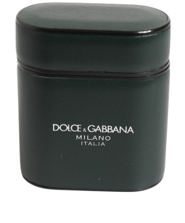 Dolce & Gabbana Black Leather Logo Print Flip Holder Men Airpods Case