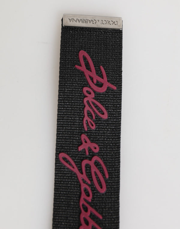 Dolce & Gabbana Black Red Polyester DG Logo Silver Men Keychain Keyring