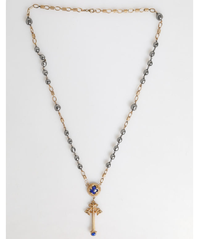 Dolce & Gabbana Gold Tone Beaded Chain Religious Cross Necklace