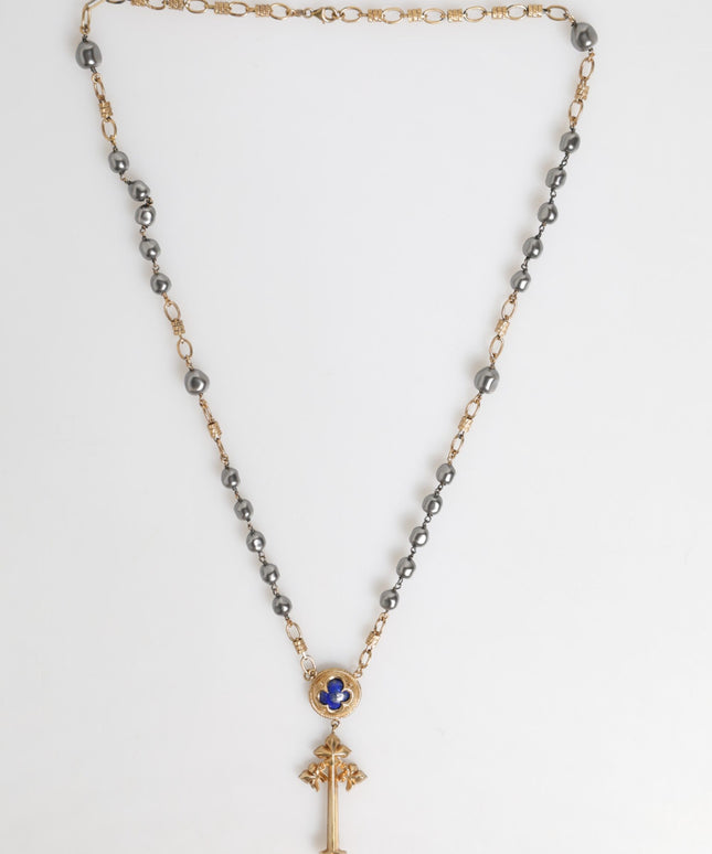 Dolce & Gabbana Gold Tone Beaded Chain Religious Cross Necklace