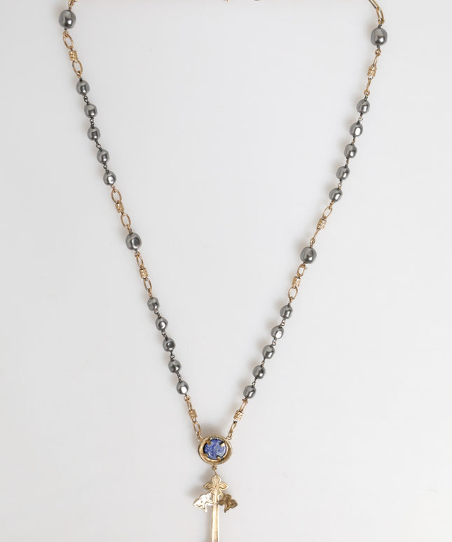 Dolce & Gabbana Gold Tone Beaded Chain Religious Cross Necklace