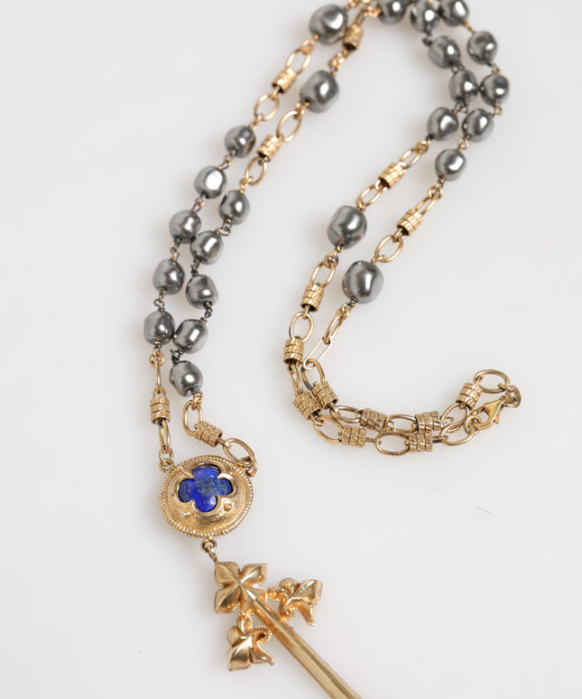 Dolce & Gabbana Gold Tone Beaded Chain Religious Cross Necklace