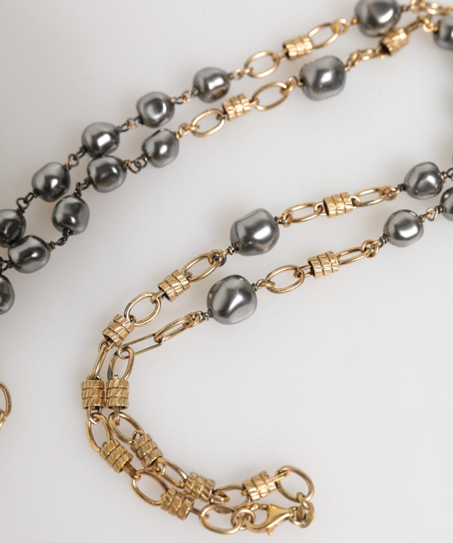 Dolce & Gabbana Gold Tone Beaded Chain Religious Cross Necklace