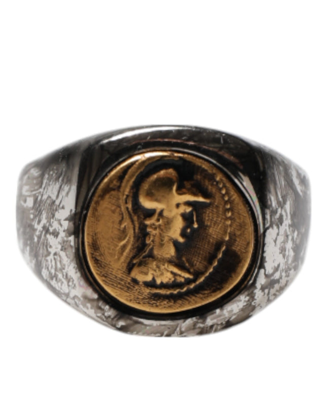 Dolce & Gabbana Silver Tone Engraved Two Color Real Brass Ring