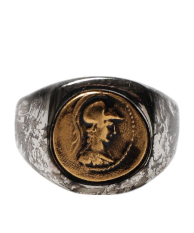Dolce & Gabbana Silver Tone Engraved Two Color Real Brass Ring