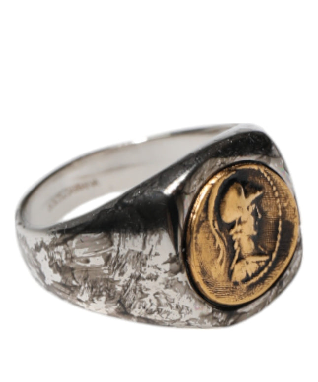 Dolce & Gabbana Silver Tone Engraved Two Color Real Brass Ring