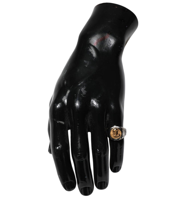 Dolce & Gabbana Silver Tone Engraved Two Color Real Brass Ring