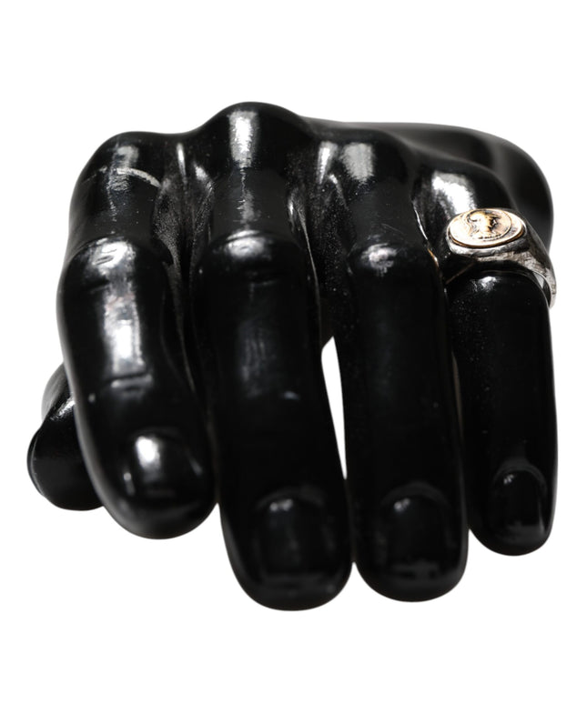 Dolce & Gabbana Silver Tone Engraved Two Color Real Brass Ring