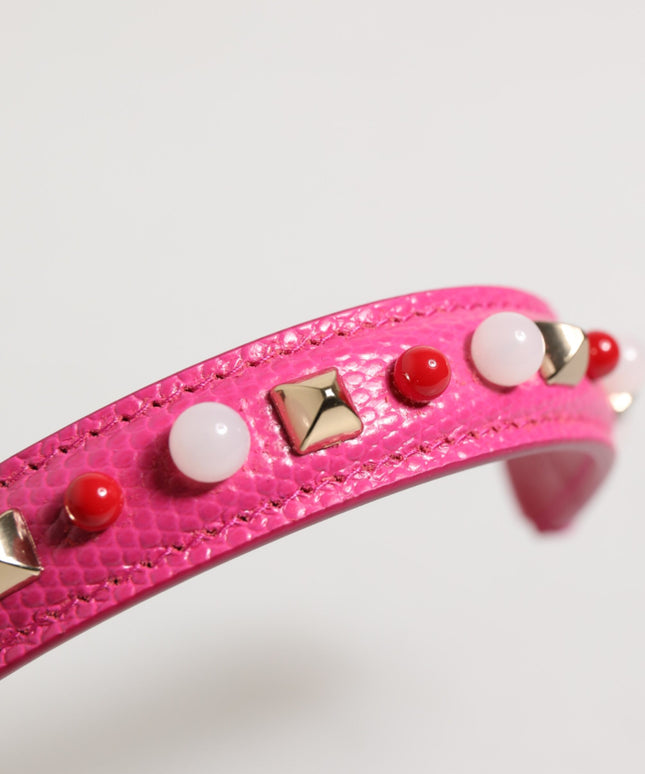 Dolce & Gabbana Pink Embellished Leather Bag Handle Women Shoulder Strap