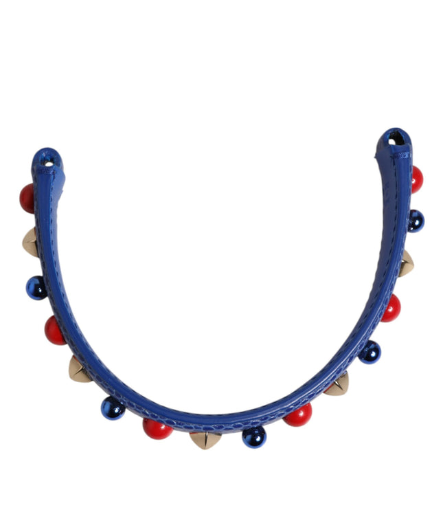 Dolce & Gabbana Blue Embellished Leather Bag Handle Women Shoulder Strap