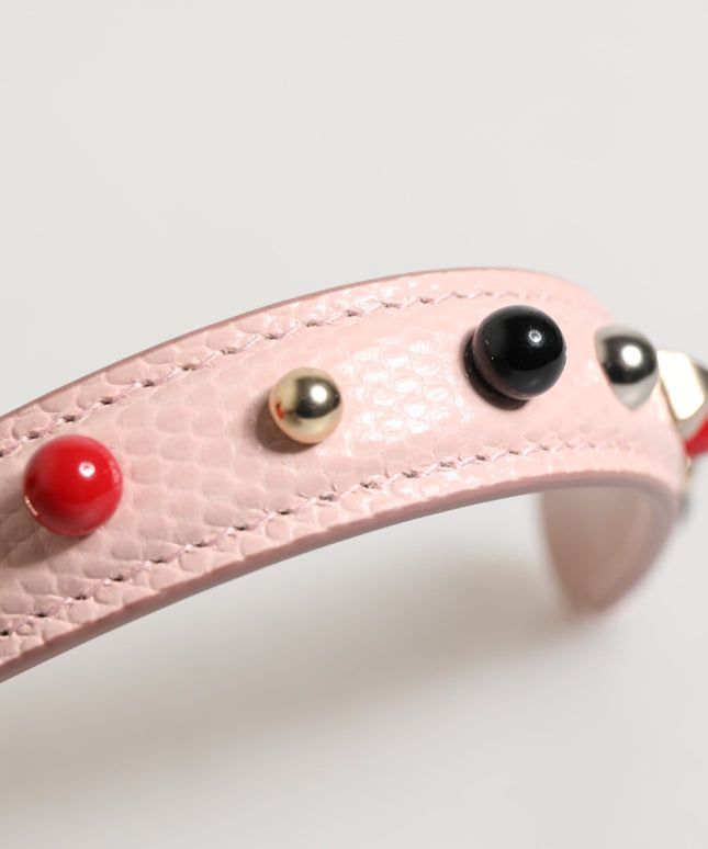 Dolce & Gabbana Light Pink Embellished Leather Bag Handle  Shoulder Strap