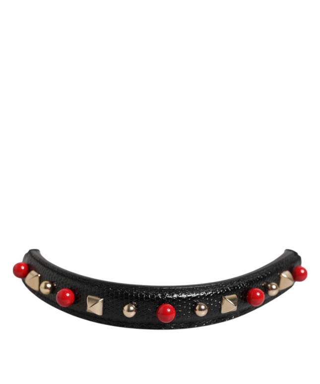 Dolce & Gabbana Black Embellished Leather Bag Handle Women Shoulder Strap