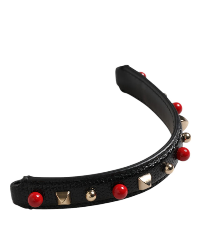 Dolce & Gabbana Black Embellished Leather Bag Handle Women Shoulder Strap