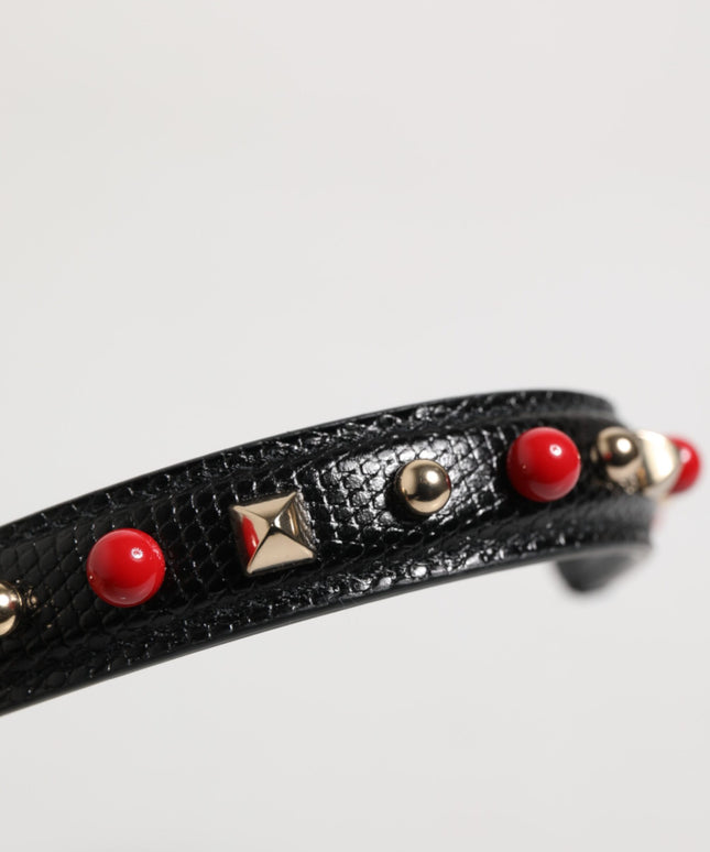 Dolce & Gabbana Black Embellished Leather Bag Handle Women Shoulder Strap