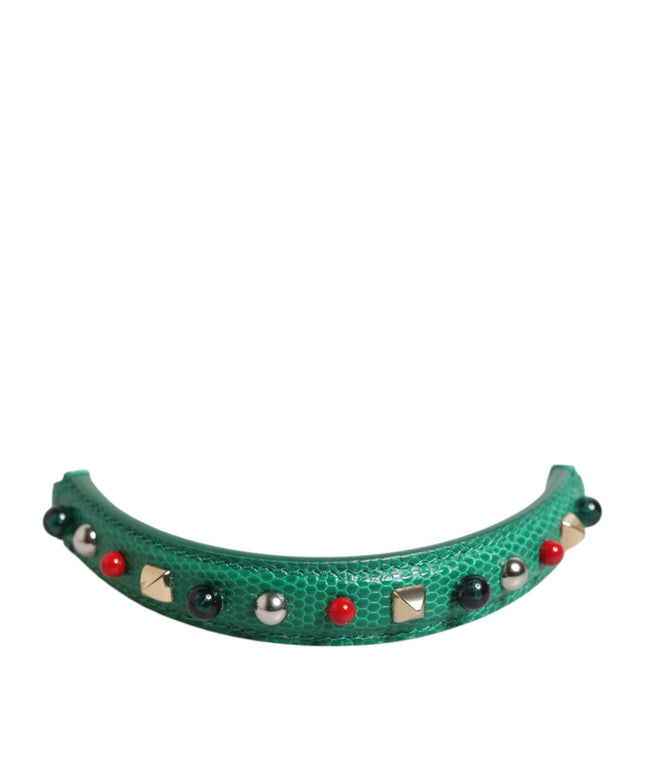 Dolce & Gabbana Green Embellished Leather Bag Handle Women Shoulder Strap